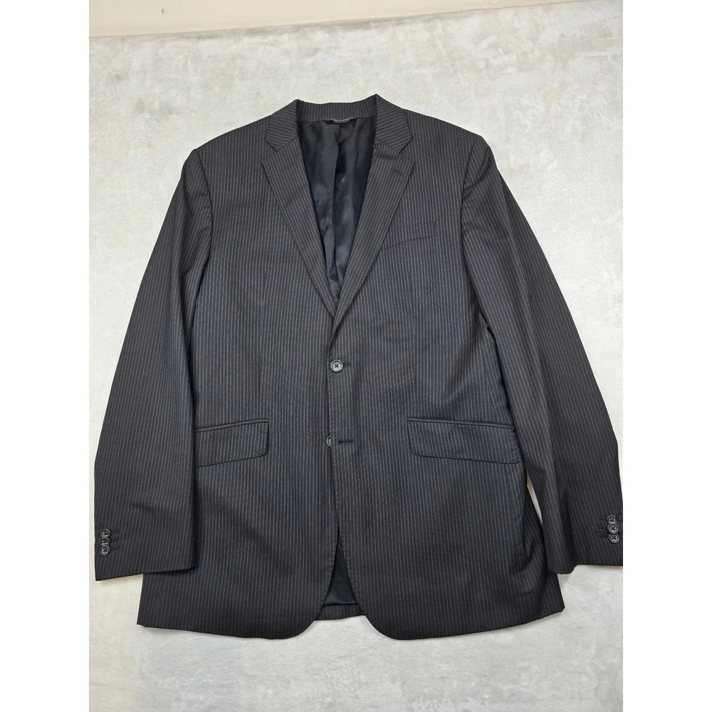 Banana Republic Wool Silk Blazer Mens 46L 46 Charcoal Gray Pinstripe Suit Jacket